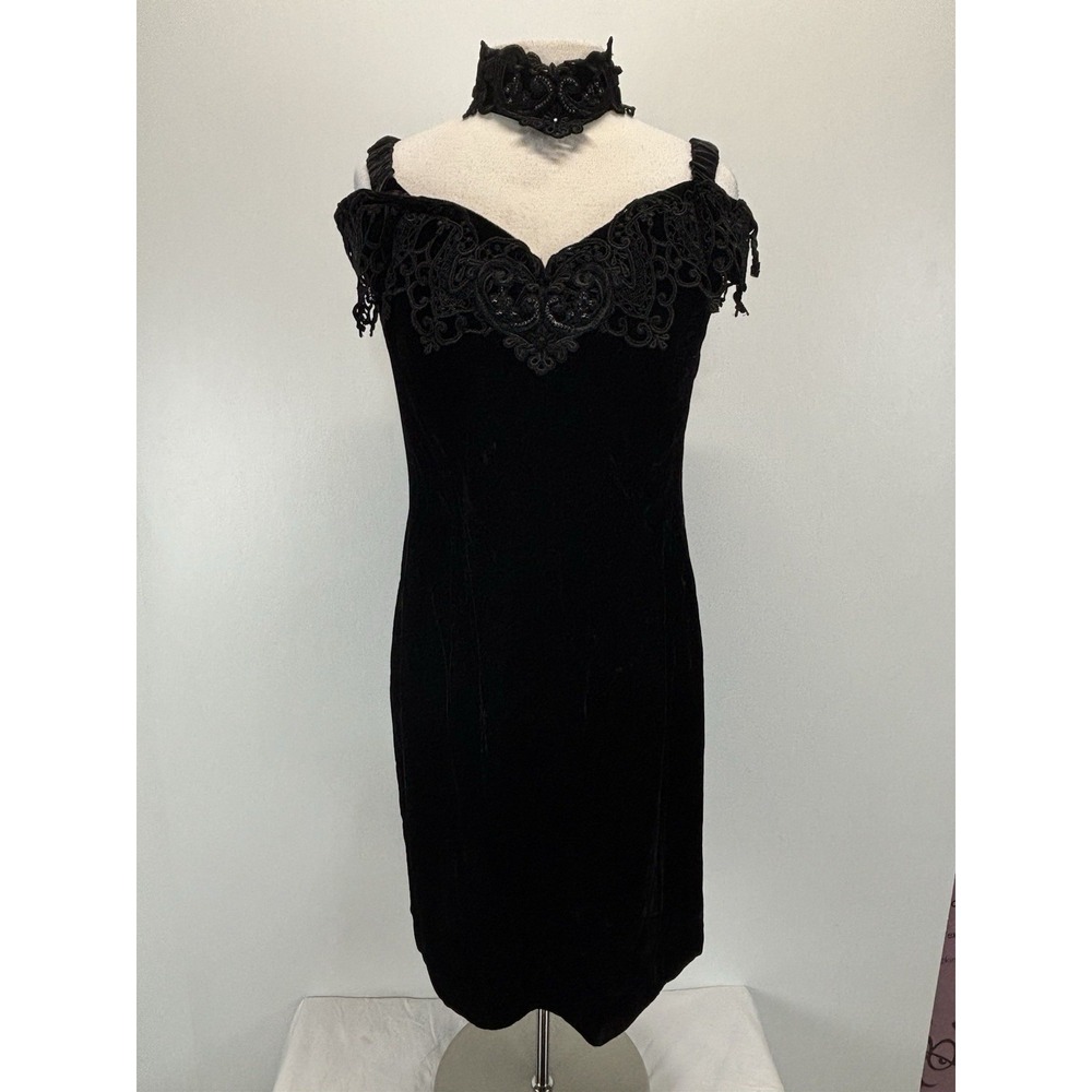 Vtg Scott McClintock Velvet Dress Sz 16 Black Cocktail Goth Vamp Grunge 80s USA